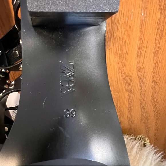 NWT Zara Black Silver Studded Ankle Wrap Sandals Sz-39 - Picture 2 of 5